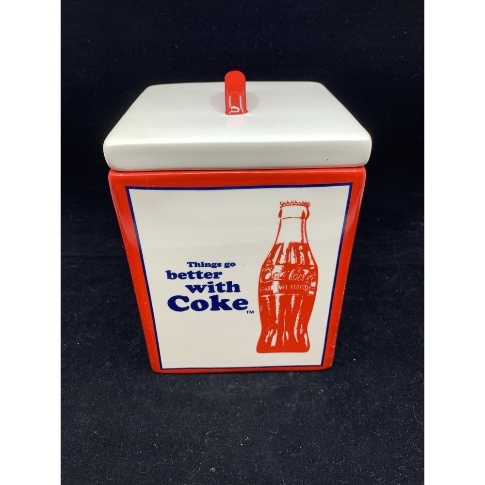 Square Coca-Cola Cannister 2008 Pacific Enterprises 7" Tall Porcelain Storage - Picture 6 of 13